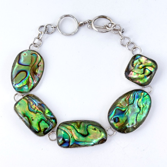 Vintage Luc Sterling Silver 925 Abalone Link Bracelet 7"-8" - Picture 1 of 5